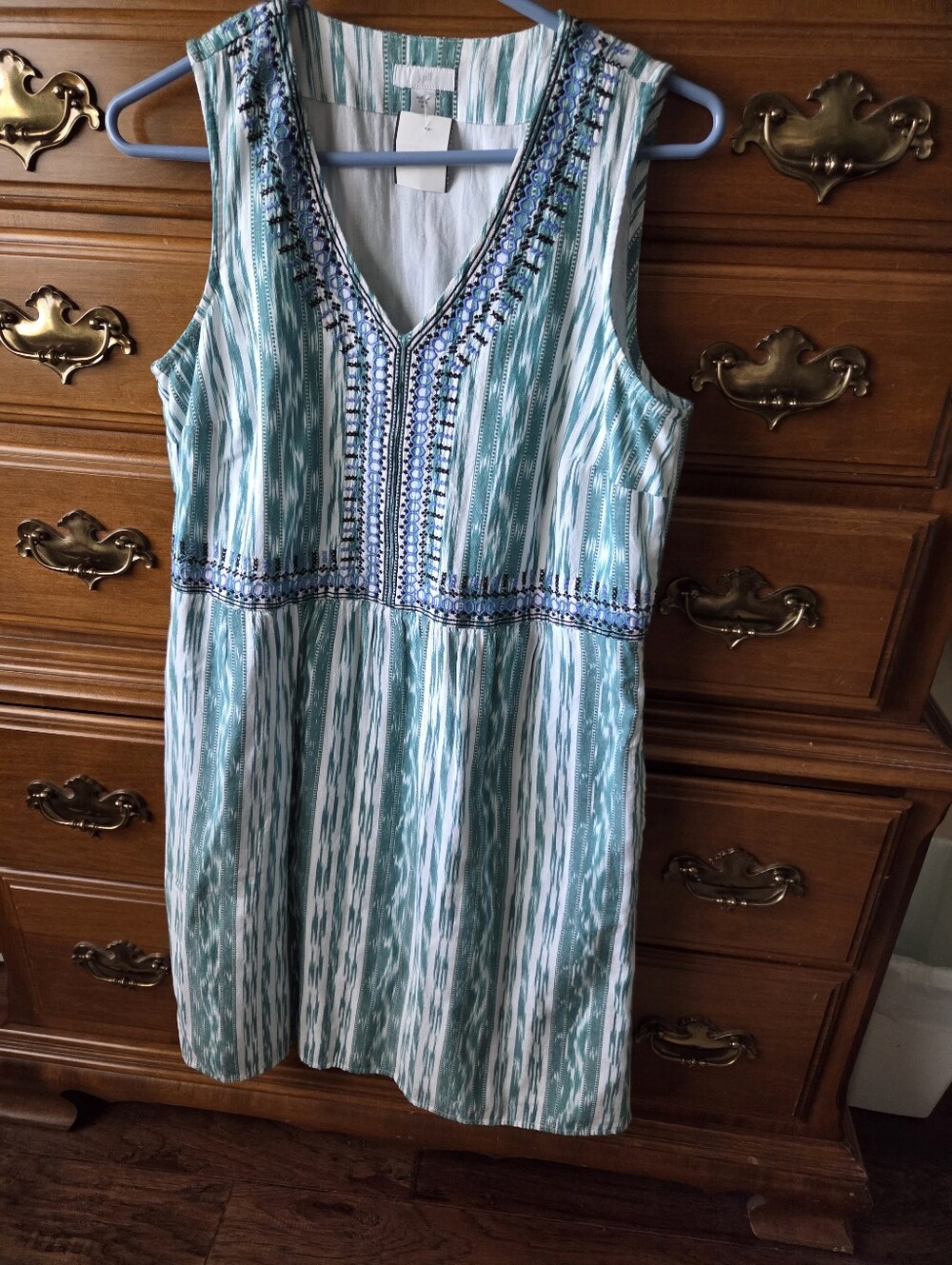 J JILL Sleeveless V-Neck Mint & White Printed Dress